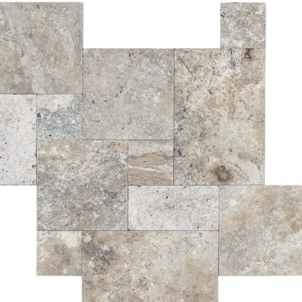 Trawertyn Silver Latte Bębnowany French Pattern 1,2 cm – Komplet Rzymski 0,742 m²