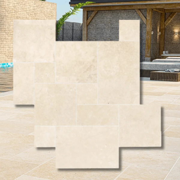 Płytki Trawertyn Light Premium Bębnowany French Pattern Komplet Rzymski 0,742m2